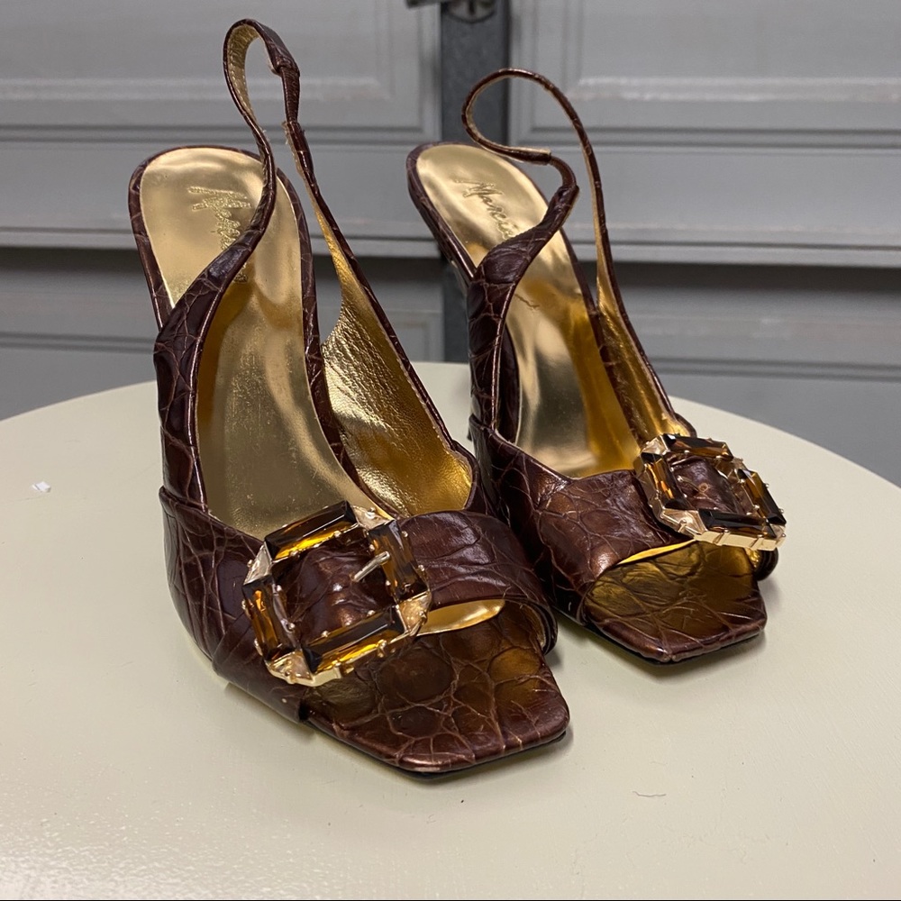 Marciano Slingback Snakeskin Heels